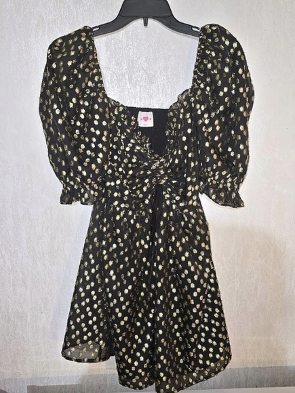 Buddy Love Floral Puff Sleeve Mini Dress in Black & Gold Size Medium